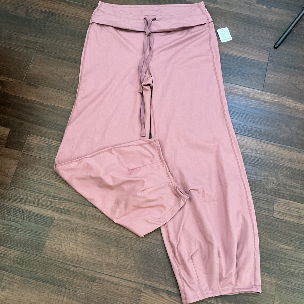 Free People Movement Wide Leg Active Pants Dark Red Mauve Drawstring XL NEW